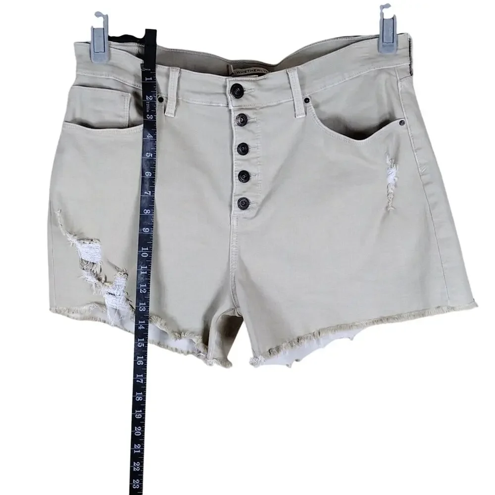 Whetherly Delon Shorts Women’s 34/18 Beige High Rise Button Fly Denim Stretch